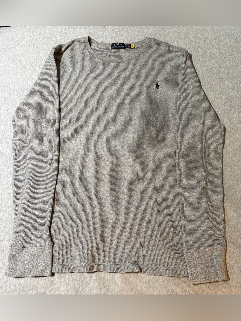 Men’s Polo Ralph Lauren Long-Sleeve Crewneck Shirt in Gray with Navy Logo XL